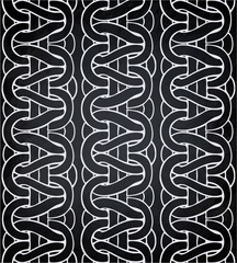 Macrame seamless pattern made of ropes. Vector endless textile background isolated on black. Chalk drawing over blackboard.