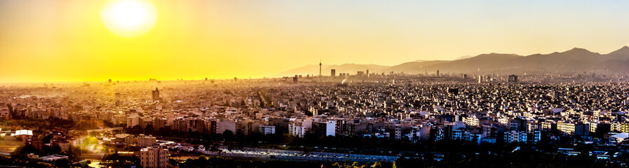 Tehran skyline at sunset.