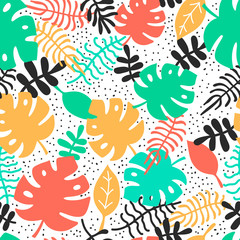pattern with different tropical leaves vector illustration