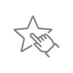 Human chooses a star line icon. Customer review, add to favorites, rating, feedback symbol