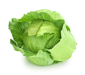Fototapeta premium Fresh whole green cabbage isolated on a white background.