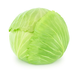Fototapeta premium Fresh whole green cabbage isolated on a white background.