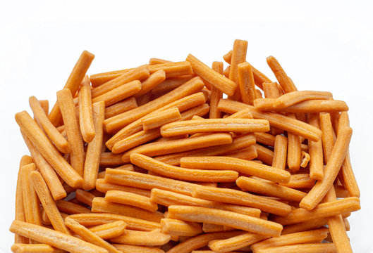 cripy Thai snack strip on white background