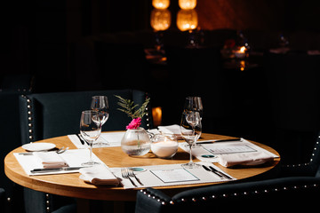 Empty glasses in luxury restaurant