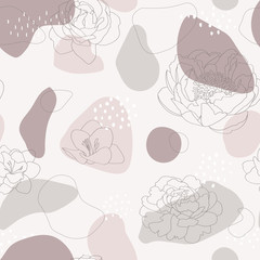 Seamless pattern with abstract forms and flowers ornament	