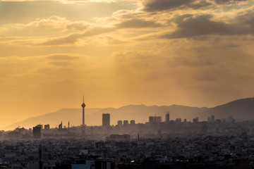 Naklejka premium Colorful sunset of Tehran skyline.Tehran-Iran cityscape at the afternoon.