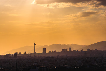 Colorful sunset of Tehran skyline.Tehran-Iran cityscape at the afternoon.