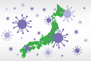 蔓延するウイルスと日本地図 spreading virus and Japan map