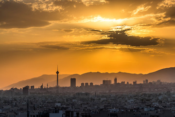 Colorful sunset of Tehran skyline.Tehran-Iran cityscape at the afternoon.