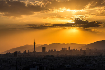 Colorful sunset of Tehran skyline.Tehran-Iran cityscape at the afternoon.