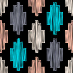 Aztec elements. Design with manual hatching. Ethnic boho ornament. Seamless background. Tribal motif. Vector illustration for web design or print.