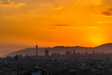 Colorful sunset of Tehran skyline.Tehran-Iran cityscape at the afternoon.