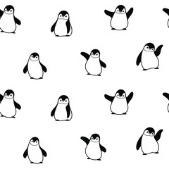 Cartoon happy character - simple trendy  seamless pattern with penguin. Flat vector illustration.