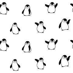 Obraz premium Cartoon happy character - simple trendy seamless pattern with penguin. Flat vector illustration.