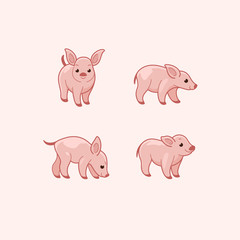 Cartoon pig sketch line icon. Сute animals icons set.