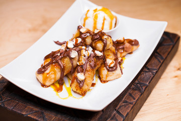 Restaurant dish banana dessert