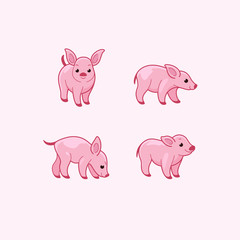 Cartoon pig sketch line icon. Сute animals icons set. Childish print for nursery, kids apparel, poster, postcard, pattern.