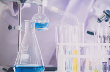 Test tubes in the laboratory for research anti virus or vaccine of Covid-19