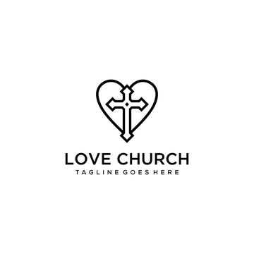 Modern church logo with heart sign modern vector graphic abstract
