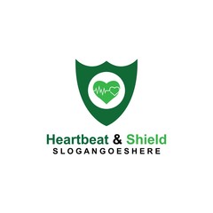 Shield and a Heartbeat in the middle Coloured green Logo Template Design Vector for business medical, Emblem, Design concept, Creative Symbol, Icon