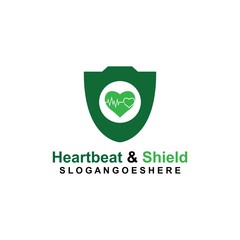 Shield and a Heartbeat in the middle Coloured green Logo Template Design Vector for business medical, Emblem, Design concept, Creative Symbol, Icon