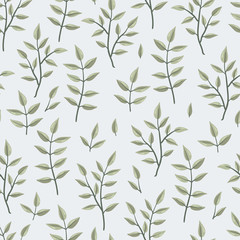 Obraz premium Lovely hand drawn branches seamless background, doodle leaves background, great for textiles, banners, wallpapers - vector design