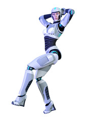 3D Rendering Female Robot on White