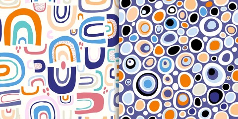 Abstract seamless patterns with geometric shapes, different design 
