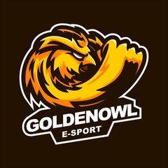 golden owl e-sport gaming mascot logo template