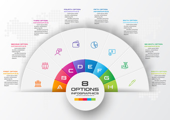 Half business circle infographics 8 steps,Abstract design element,Vector illustration.