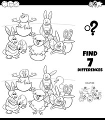 differences coloring game with comic Easter characters