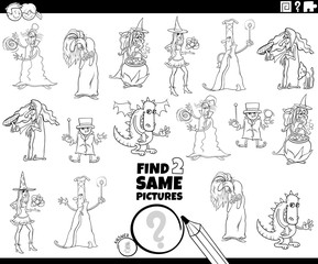 Obraz premium find two same fantasy characters color book page