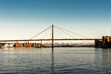 Fototapeta na wymiar Stavanger city bridge connecting downtown and Hundvag and other smaller island, Norway, December 2017