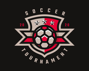 Obraz premium Soccer logo design. Football emblem tournament template editable for your design.