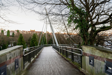 A scenic pedestrian bridge in Stavanger city centre, Norway, December 2017