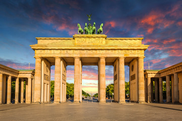 The Brandenburg Gate in Berlin at sunset, Germany