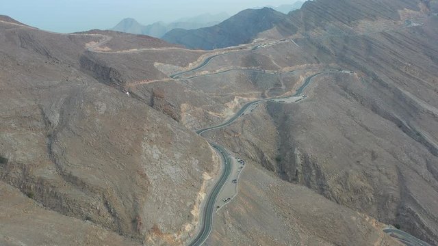 Aerial view of mountain roads in Ras Al Khaimah, UAE