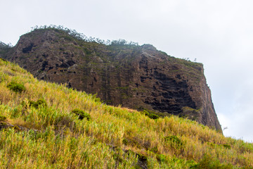 Fototapeta na wymiar Madeira central mountains landscape ariero hiking clouds