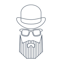 Simple style portrait of hipster man in hat. Barber shop character concept.