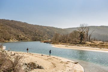 A beach at the mouth of the Ropotamo  river,near town Primorsko, Bulgaria.The river is located on the Via Pontica bird migratory route.Primorsko Bulgaria.Mart 13 2020