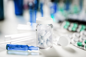 Pharmaceutical medication and medicine pills in packs