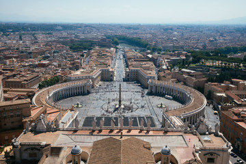 Aerial view of the cityscape and the Famous Saint Peter's Square in Vatican, Rome, Italy