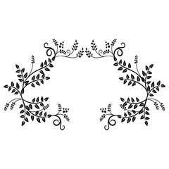 oval frame from branches with leaves and curls floral ornament for design and creativity