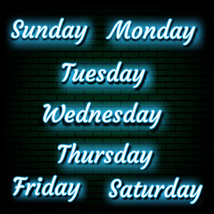 days of the week  neon light banner. Vector Illustration.design template, modern trend design, night neon signboard.
