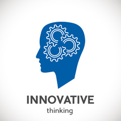 Innovative people. Logo head with gears. Vector concept startup