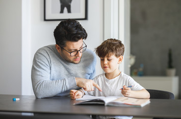 Father and Son doing homework Together