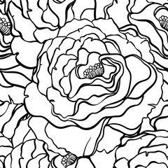 Seamless pattern with flowers roses, vector floral illustration in vintage style