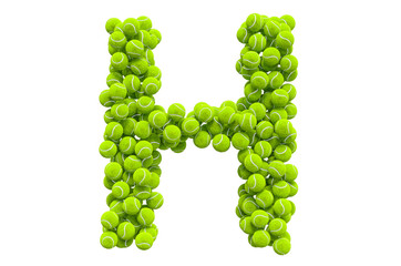 Letter H from tennis balls, 3D rendering
