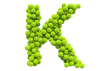 Letter K from tennis balls, 3D rendering