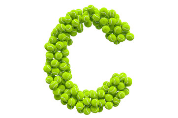 Letter C from tennis balls, 3D rendering